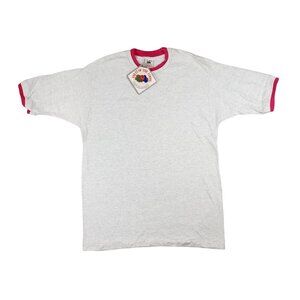 Vintage Fruit Of The Loom Ringer T Shirt Grey Pink New Men Large Single Stitch